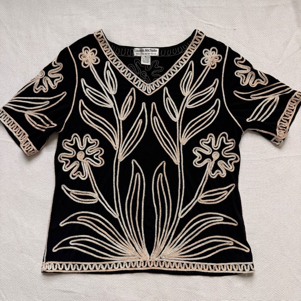 🌟 Authentic Vintage Lauren Michelle Embroidered Floral Top SIZE XL